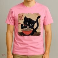 Retro Vintage Japanese Ramen Noodle Neko Cat T-Shirt thumb 3