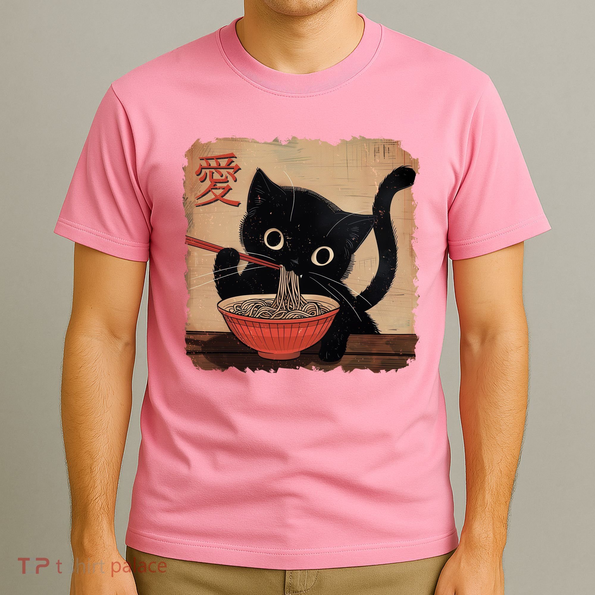 Retro Vintage Japanese Ramen Noodle Neko Cat T-Shirt
