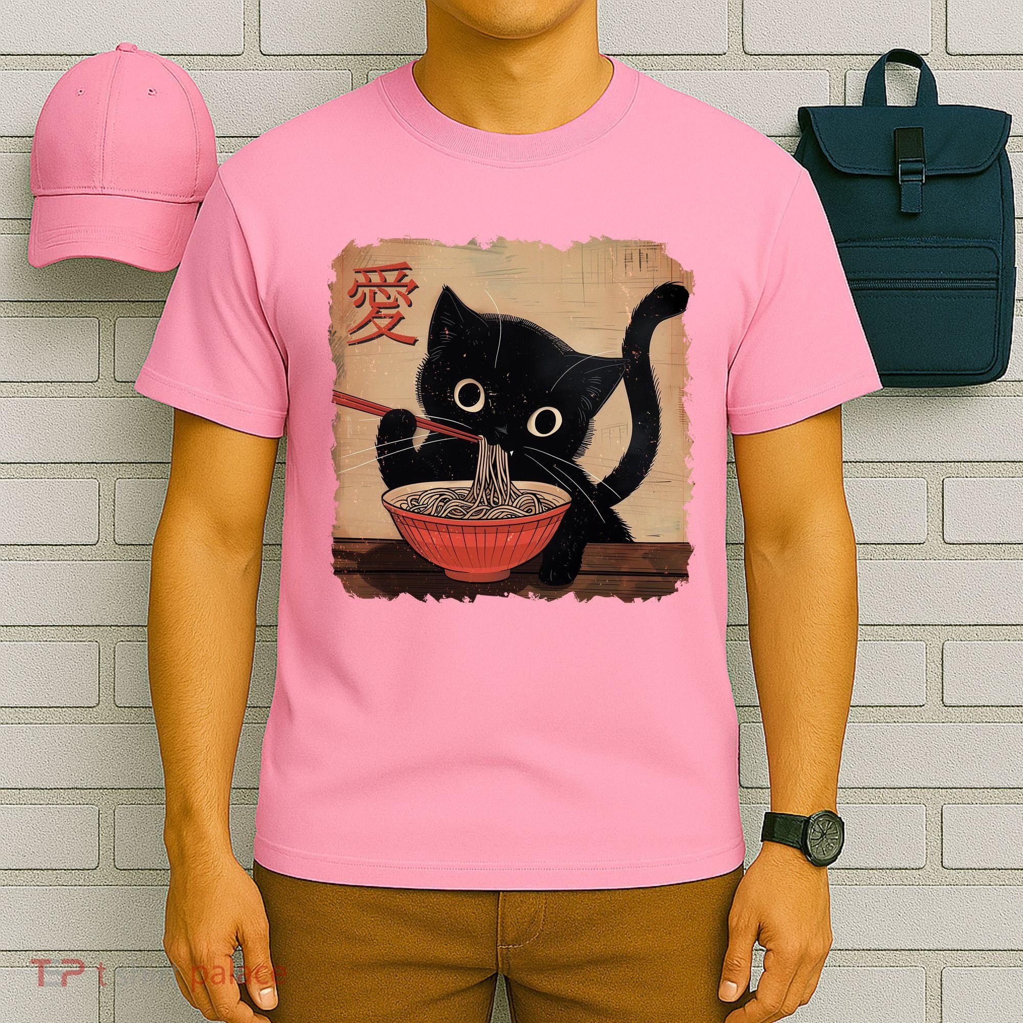 Retro Vintage Japanese Ramen Noodle Neko Cat T-Shirt