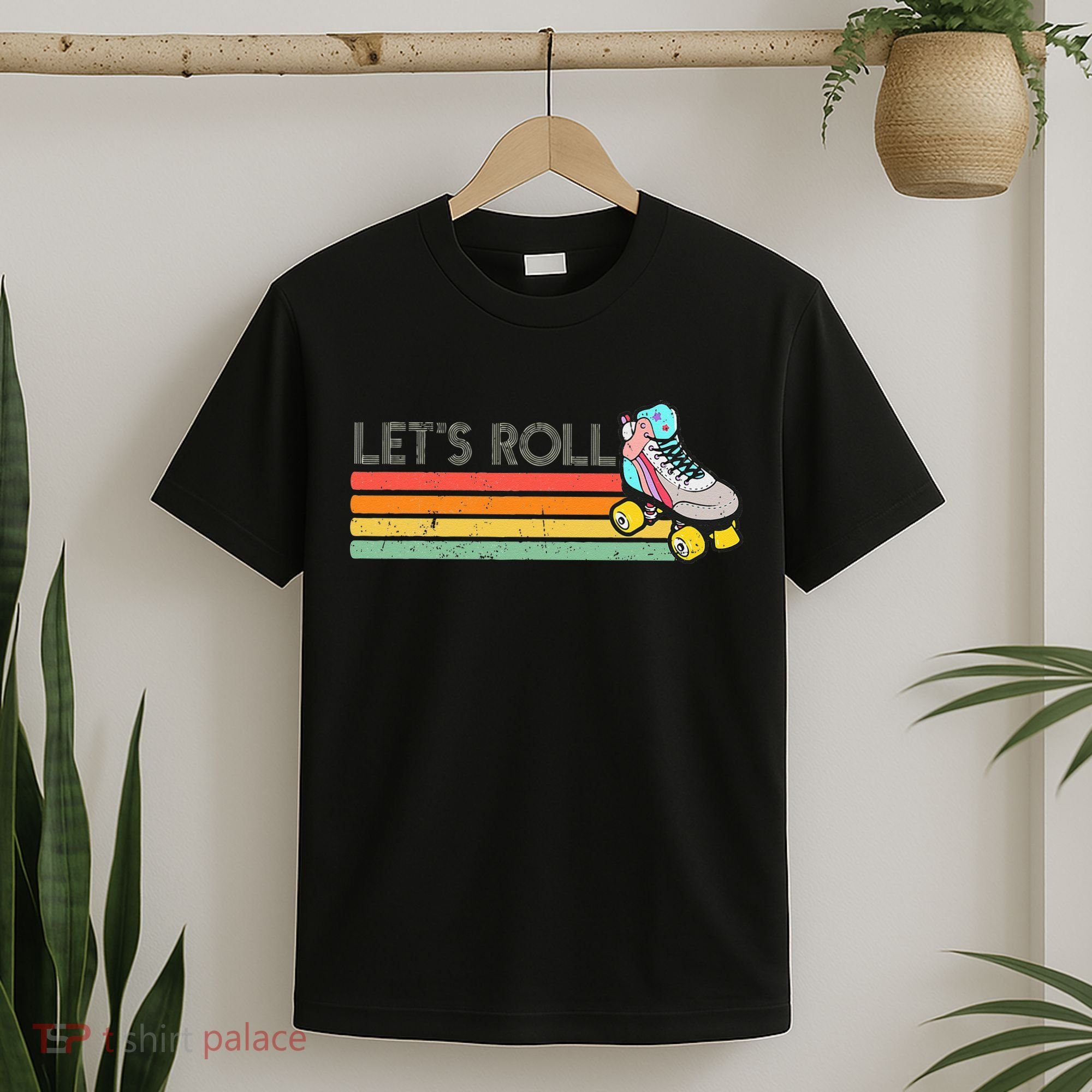 Retro Vintage Lets Roll Roller Skating Skater Skate 80s 70s T-Shirt