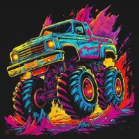 Retro Vintage Monster Truck Retro Sunset Monster Truck T-Shirt thumb 7