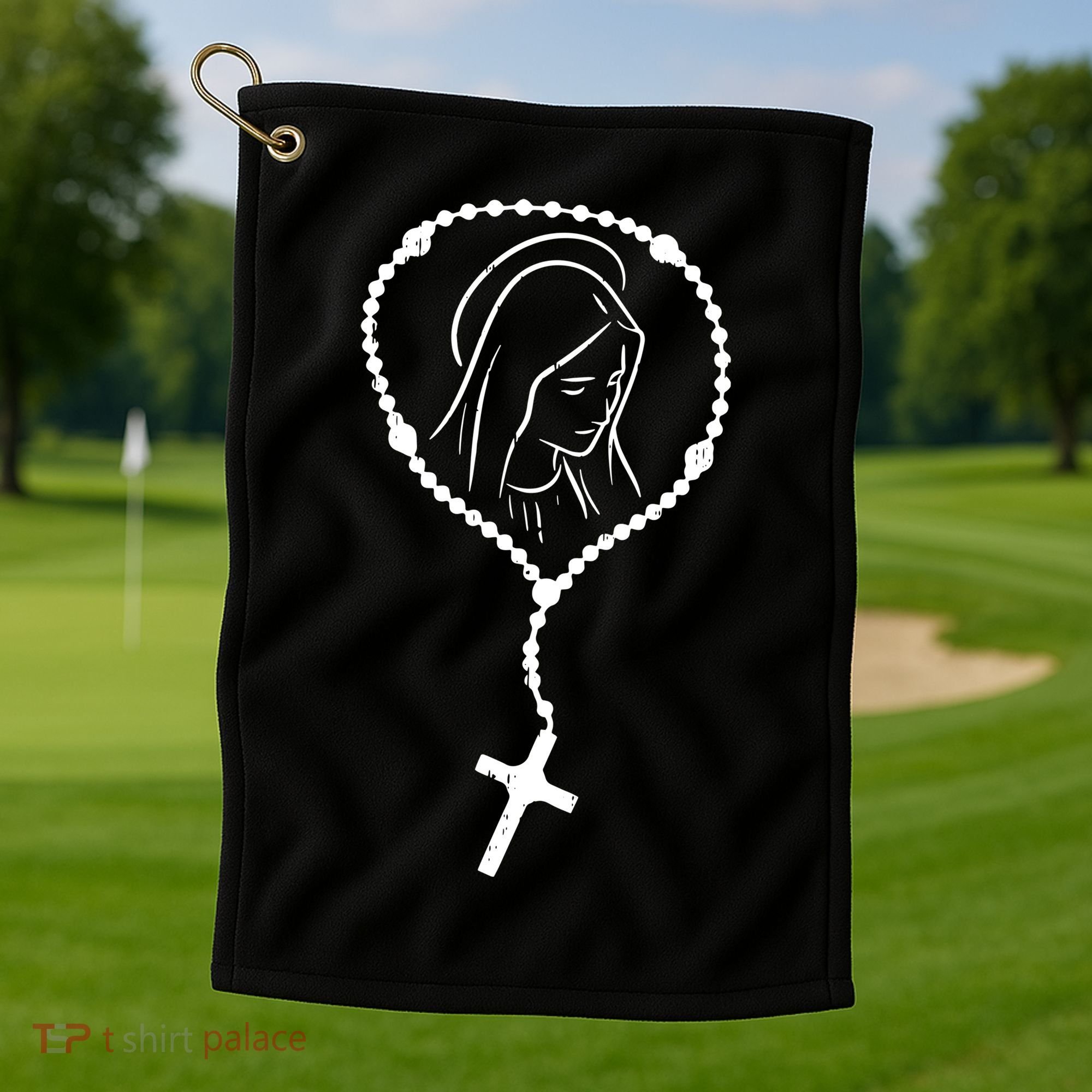 Rosary Virgin Mary God Jesus Faith Religious Catholic Golf Towel
