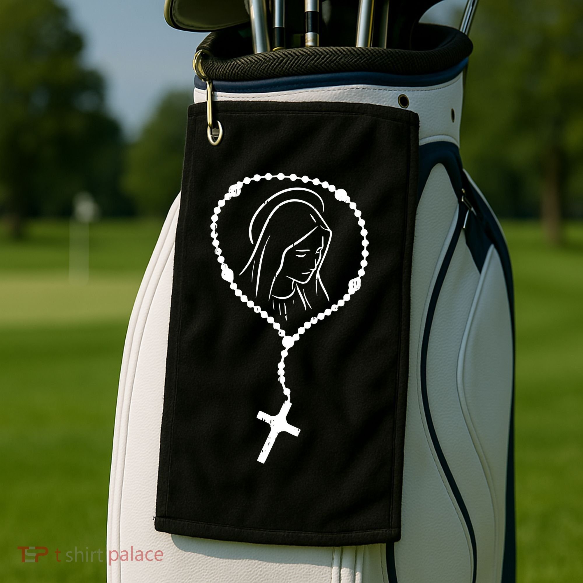 Rosary Virgin Mary God Jesus Faith Religious Catholic Golf Towel