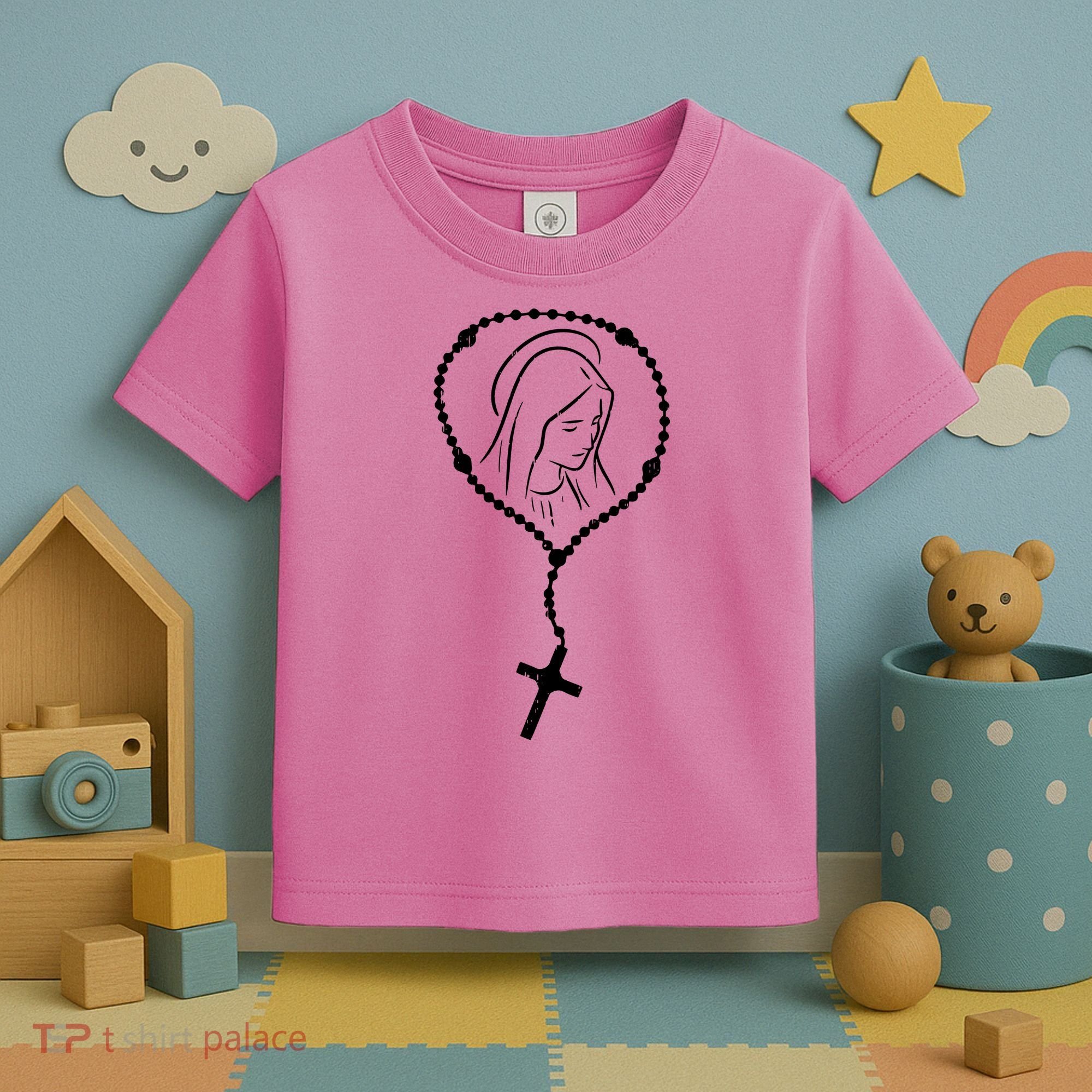 Rosary Virgin Mary God Jesus Faith Religious Catholic Toddler T-Shirt