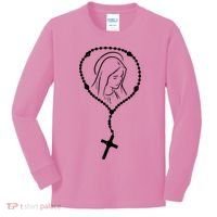 Rosary Virgin Mary God Jesus Faith Religious Catholic Kids Long Sleeve Shirt thumb 0