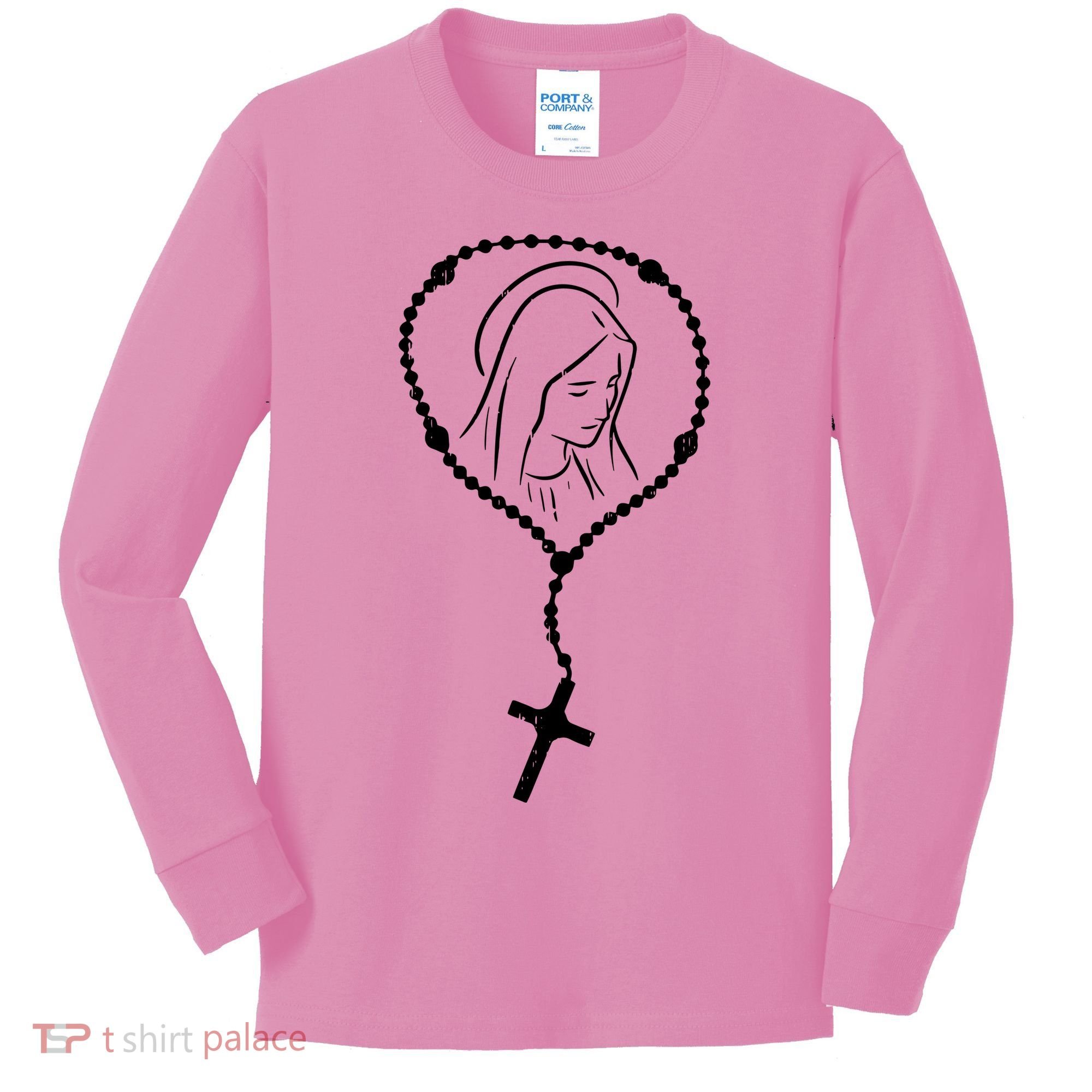 Rosary Virgin Mary God Jesus Faith Religious Catholic Kids Long Sleeve Shirt