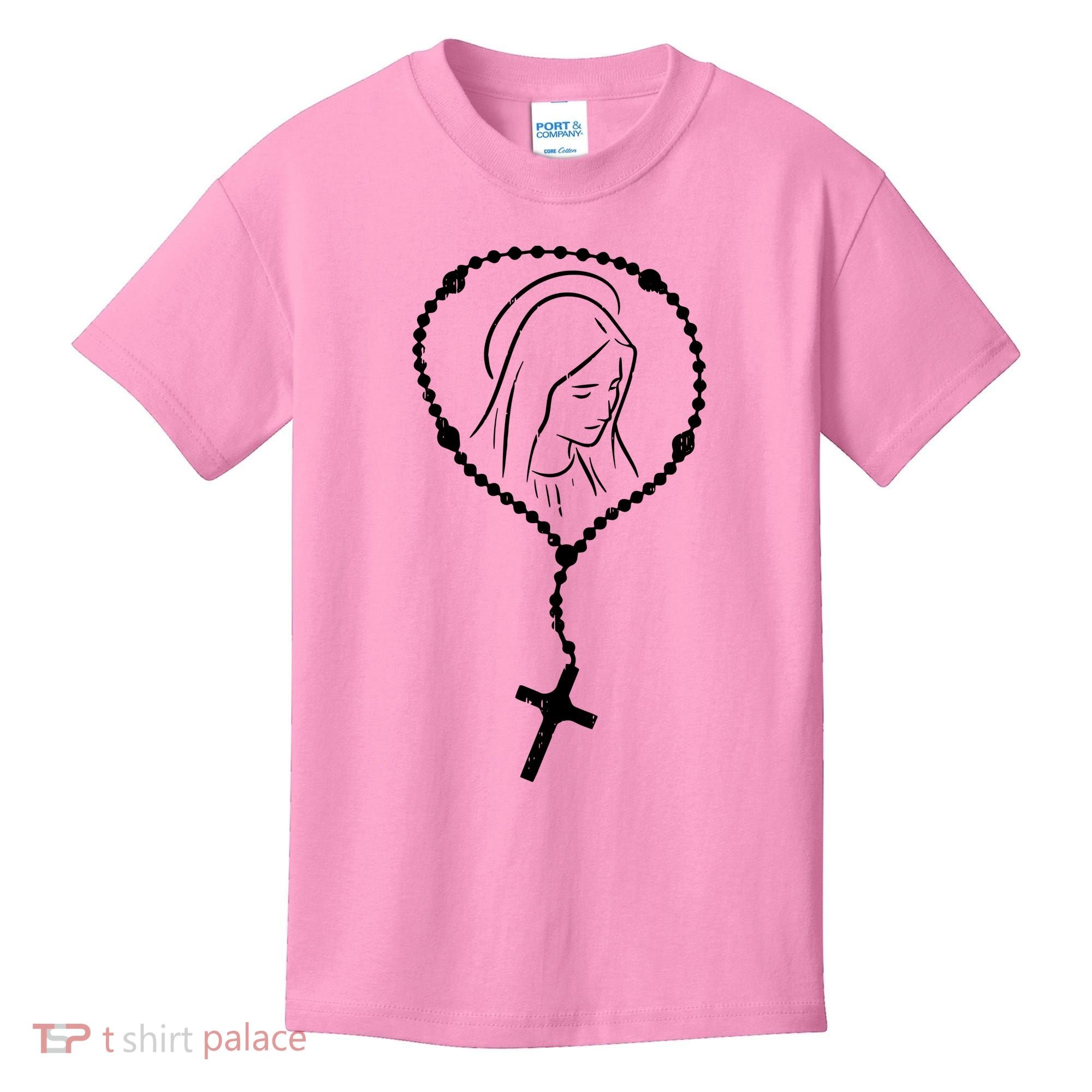 Rosary Virgin Mary God Jesus Faith Religious Catholic Kids T-Shirt