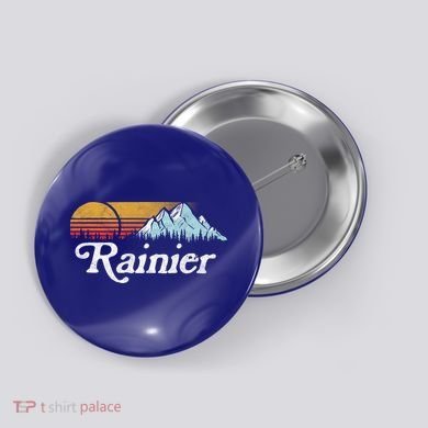 Retro Vibe Mount Rainier Gift Vintage Mountains And Sun Button