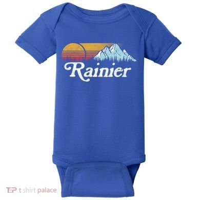 Retro Vibe Mount Rainier Gift Vintage Mountains And Sun Baby Bodysuit