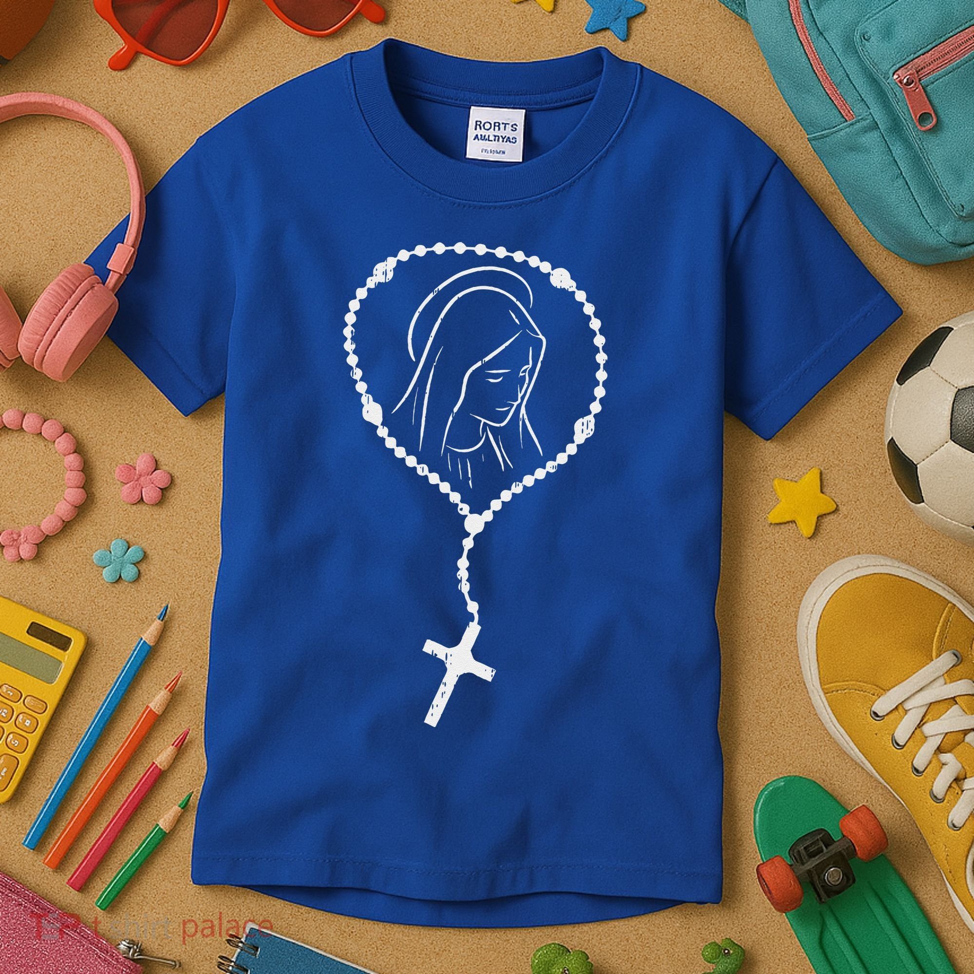 Rosary Virgin Mary God Jesus Faith Religious Catholic Gift Kids T-Shirt