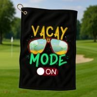 Retro Vacay Mode On Sunglasses Beach Swimming Summer Vibes Great Gift Golf Towel thumb 1