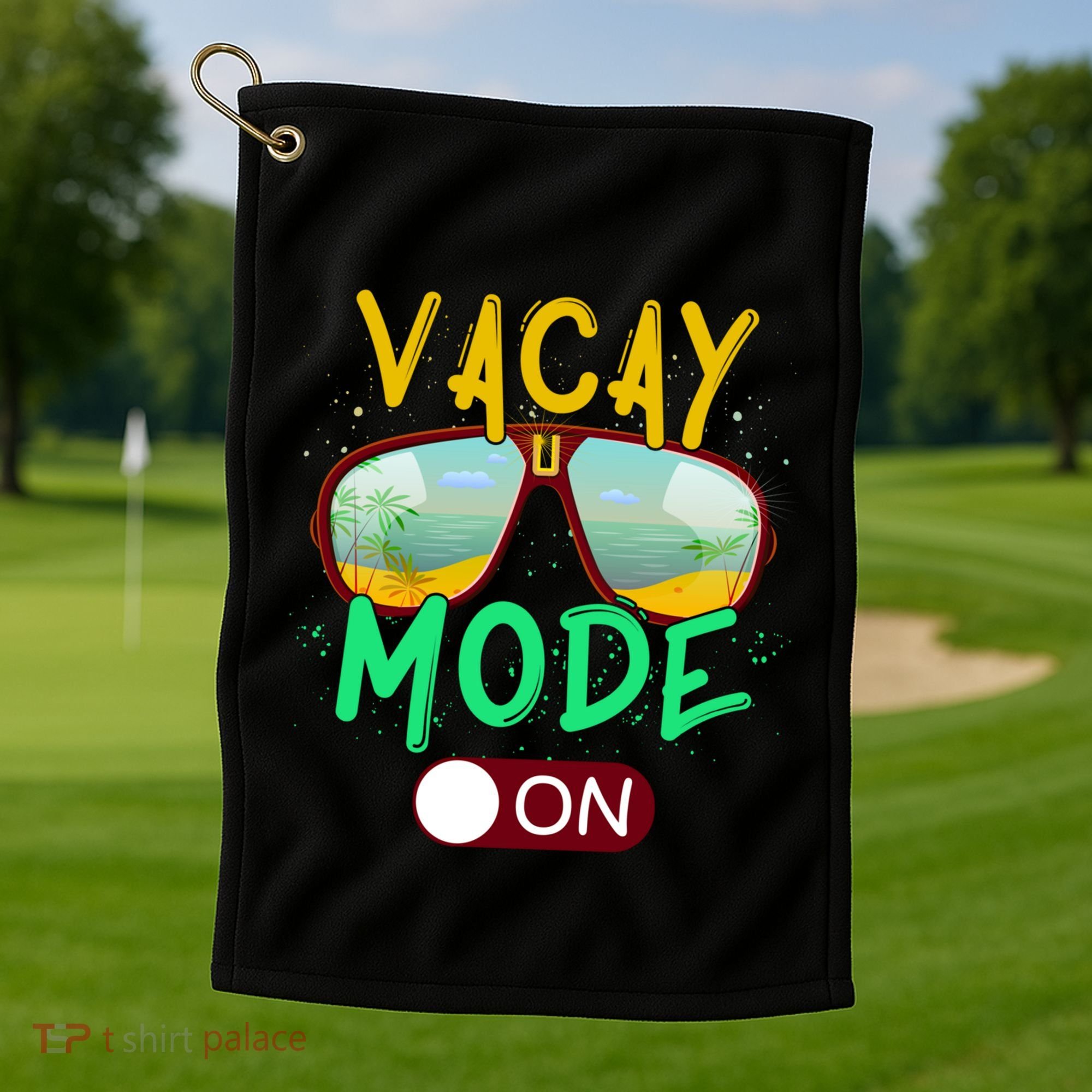 Retro Vacay Mode On Sunglasses Beach Swimming Summer Vibes Great Gift Golf Towel