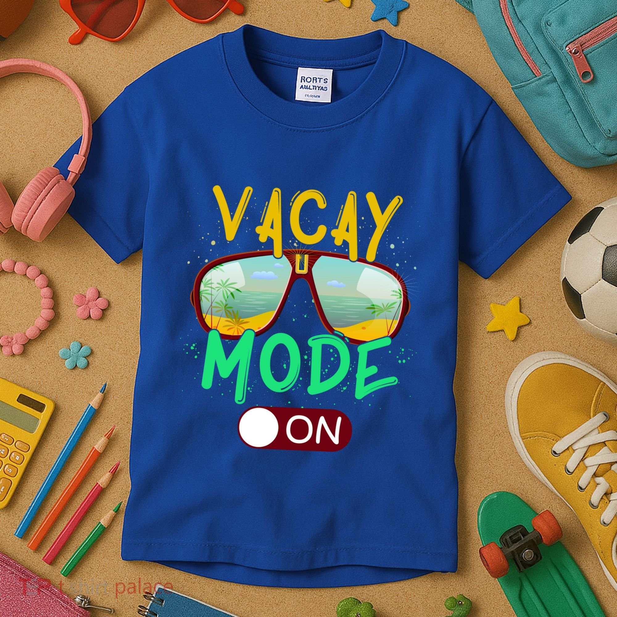 Retro Vacay Mode On Sunglasses Beach Swimming Summer Vibes Great Gift Kids T-Shirt