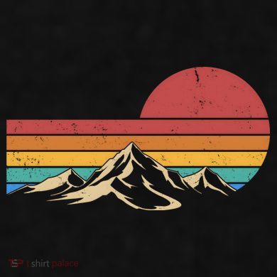 Retro Vintage Mountain Range Sunset Colors Ladies PosiCharge Tri-Blend Wicking Tank