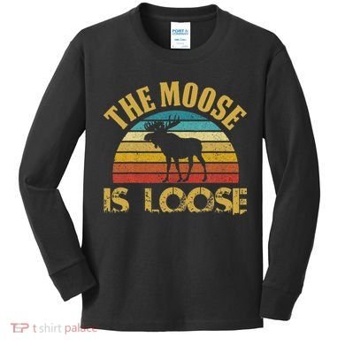 Retro Vintage Moose Is Loose Kids Long Sleeve Shirt