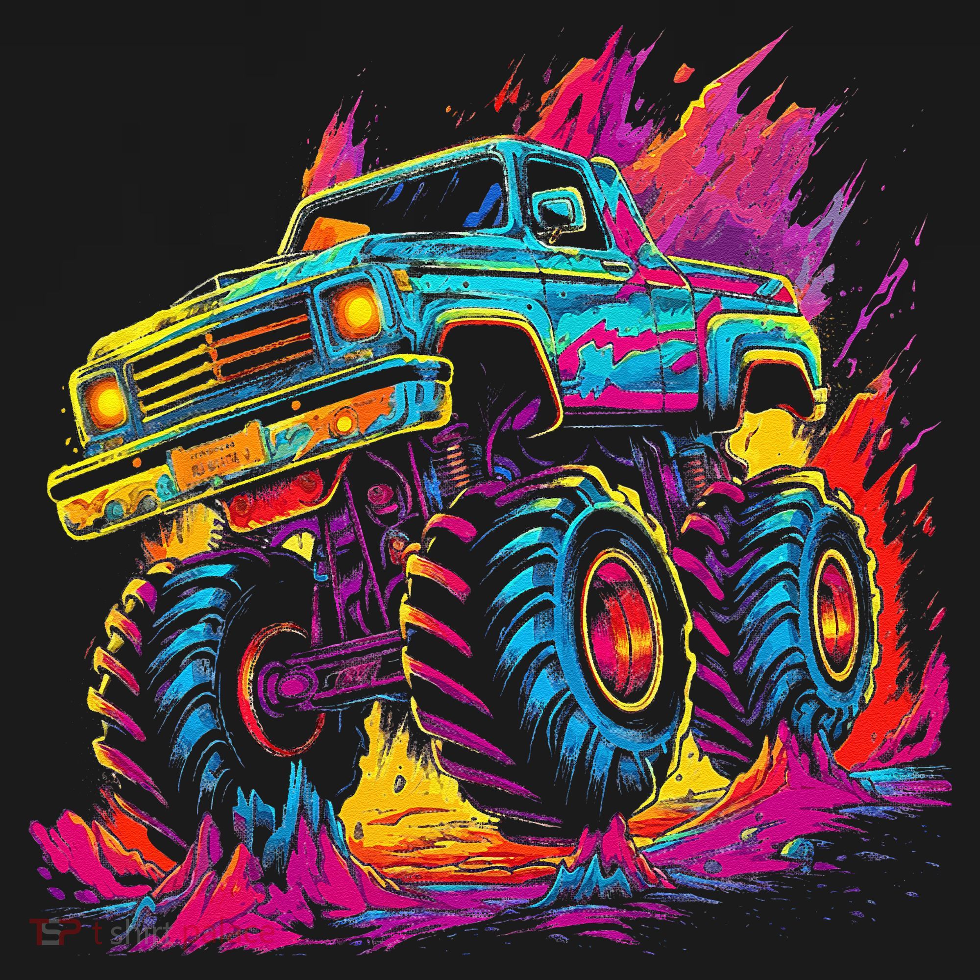 Retro Vintage Monster Truck Retro Sunset Monster Truck T-Shirt