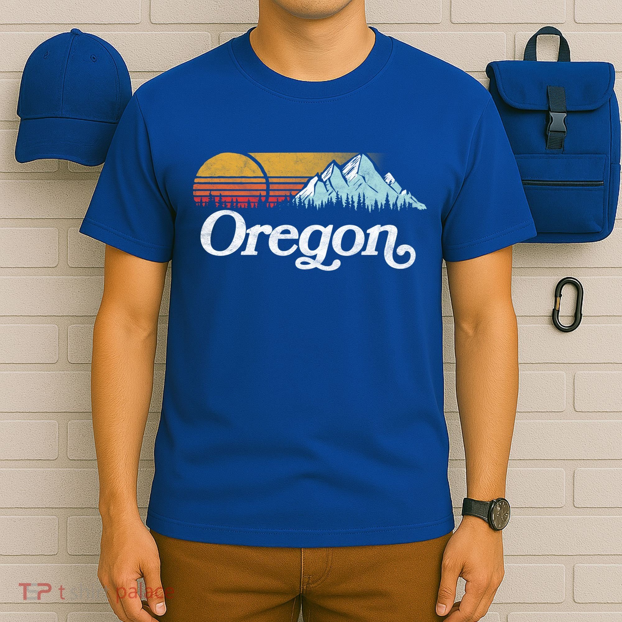 Retro Vibe Oregon Cool Gift Vintage Mountains And Sun Cool Gift T-Shirt