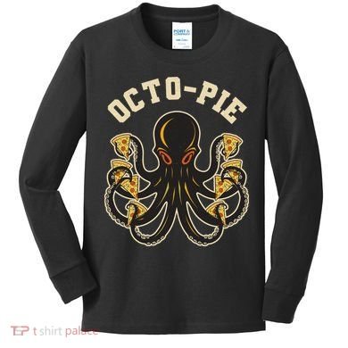 Retro Vintage Octo Pie Octopus Pizza Slices Kids Long Sleeve Shirt