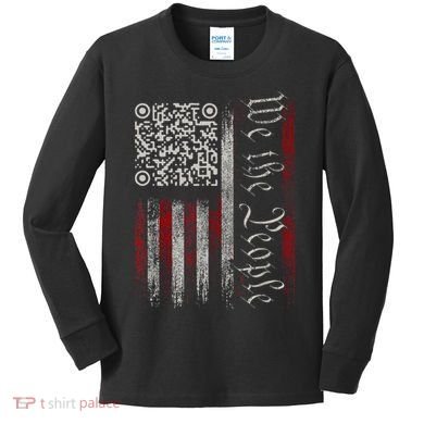 Retro Vintage Qr American Flag Funny Trump Dance Code Kids Long Sleeve Shirt