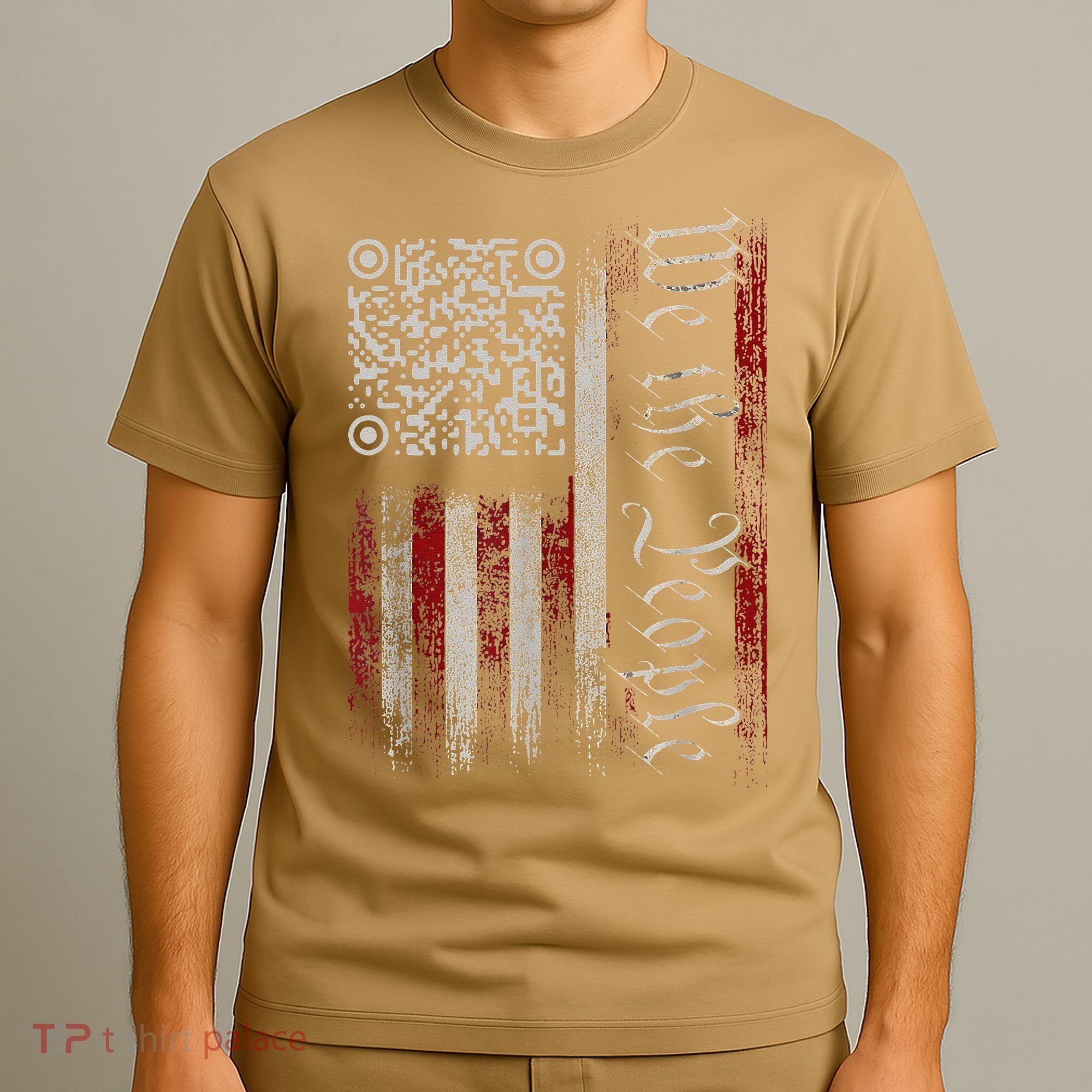Retro Vintage Qr American Flag Funny Trump Dance Code T-Shirt
