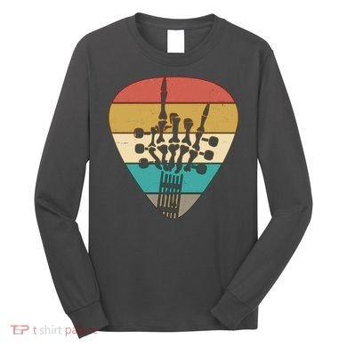 Retro Vintage Rock On Guitar Skeleton Long Sleeve Shirt