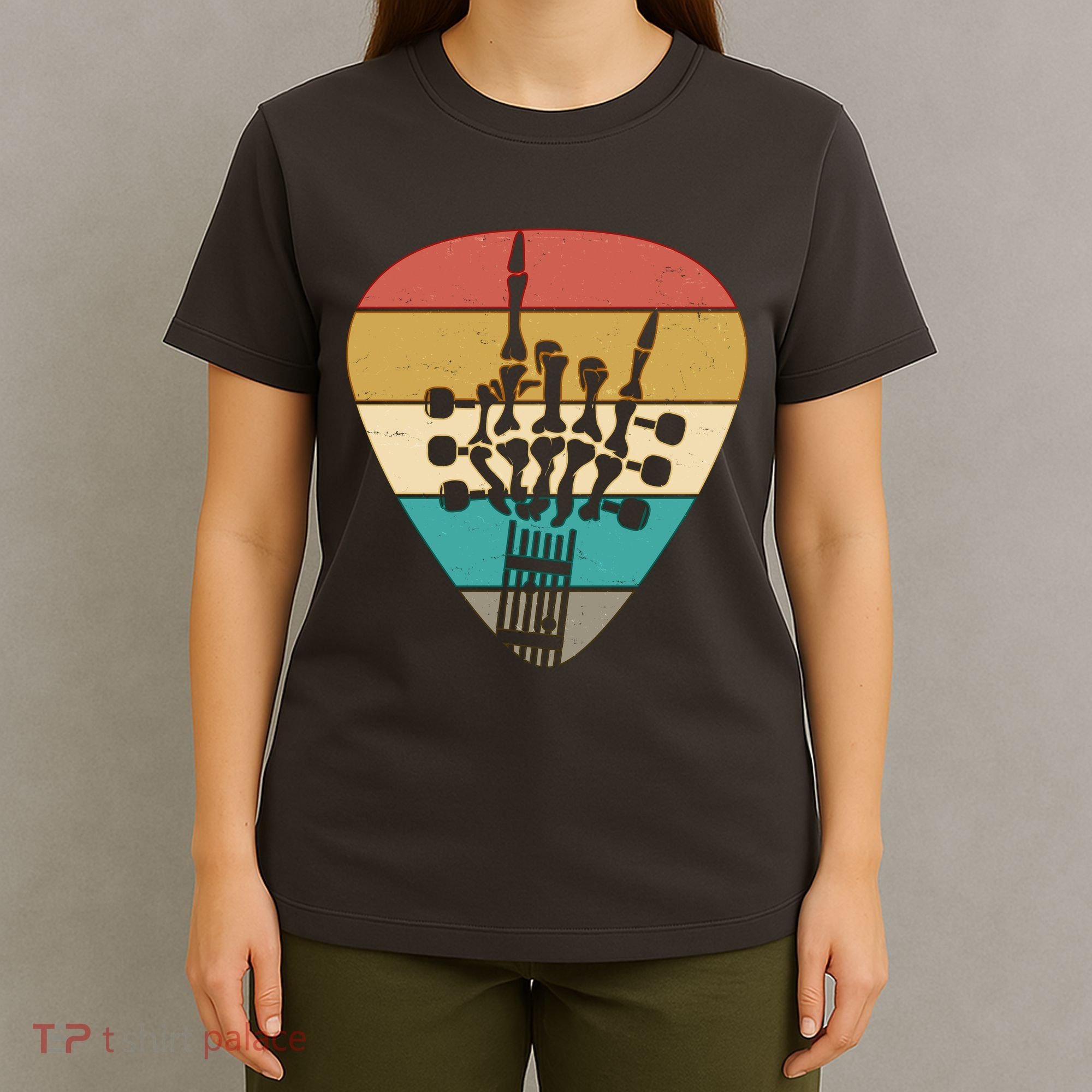 Retro Vintage Rock On Guitar Skeleton T-Shirt