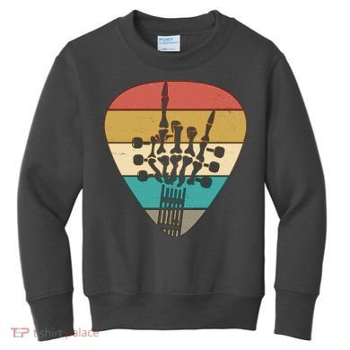 Retro Vintage Rock On Guitar Skeleton Kids Sweatshirt
