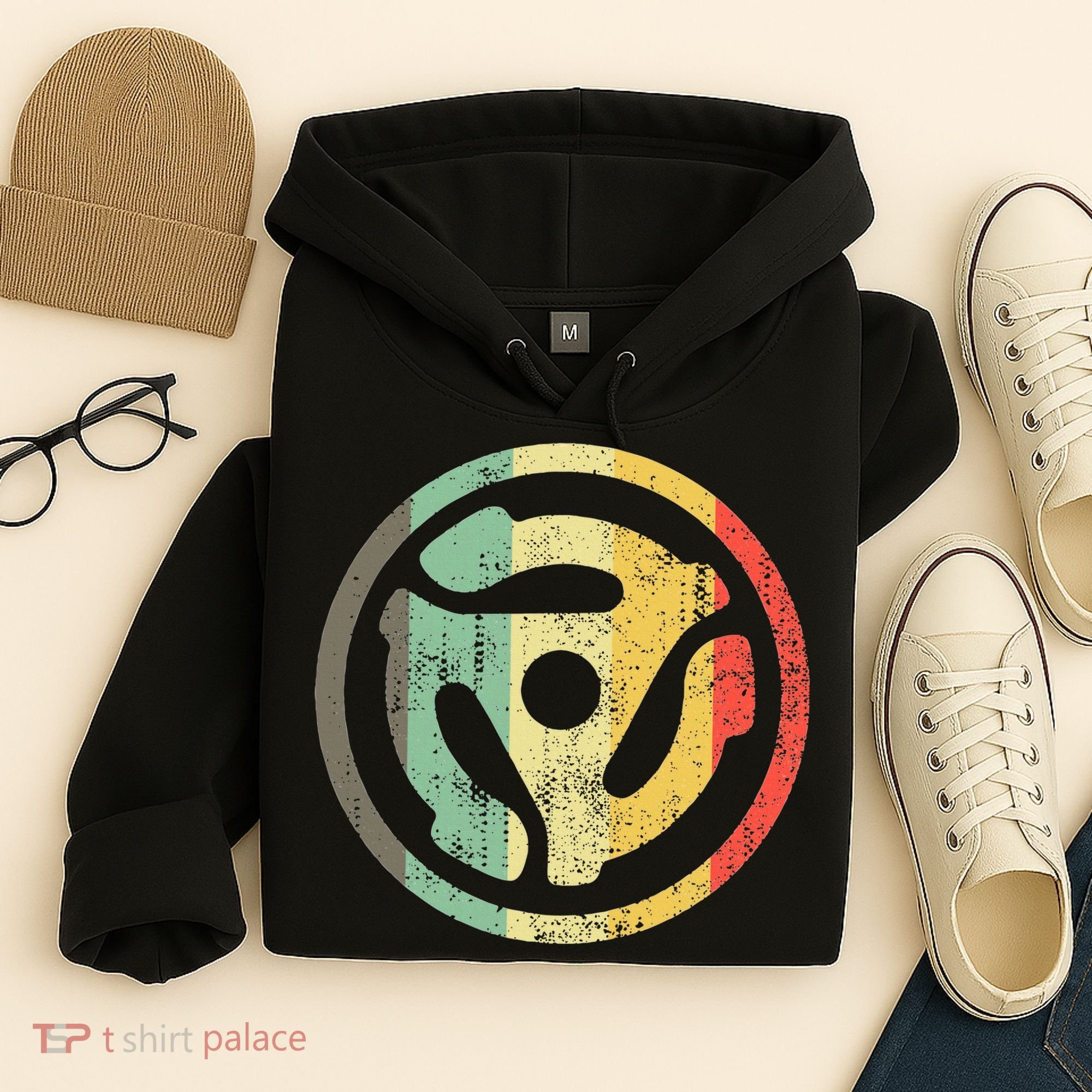 Retro Vinyl Record 45 Rpm Spindle Adapter Hoodie