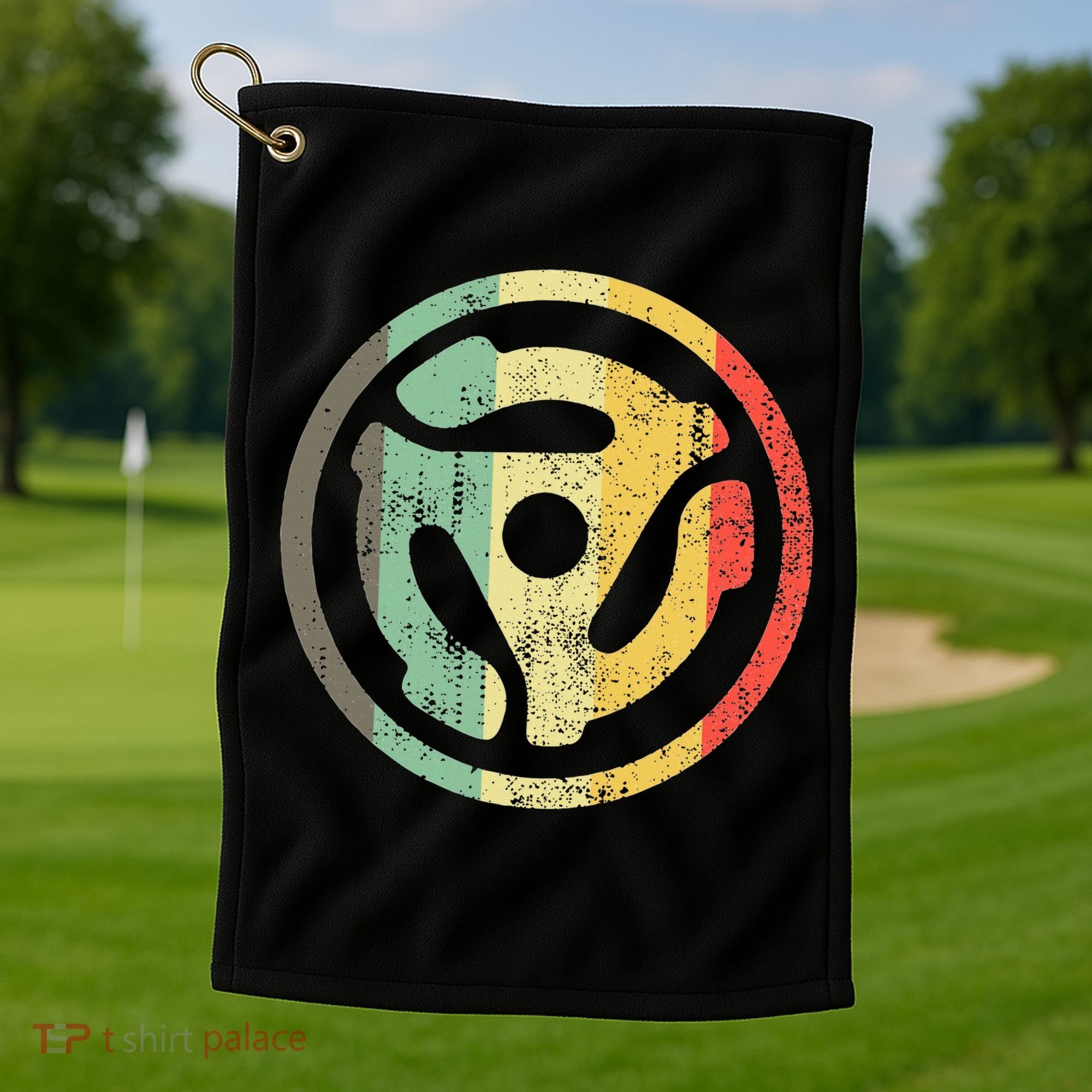 Retro Vinyl Record 45 Rpm Spindle Adapter Golf Towel