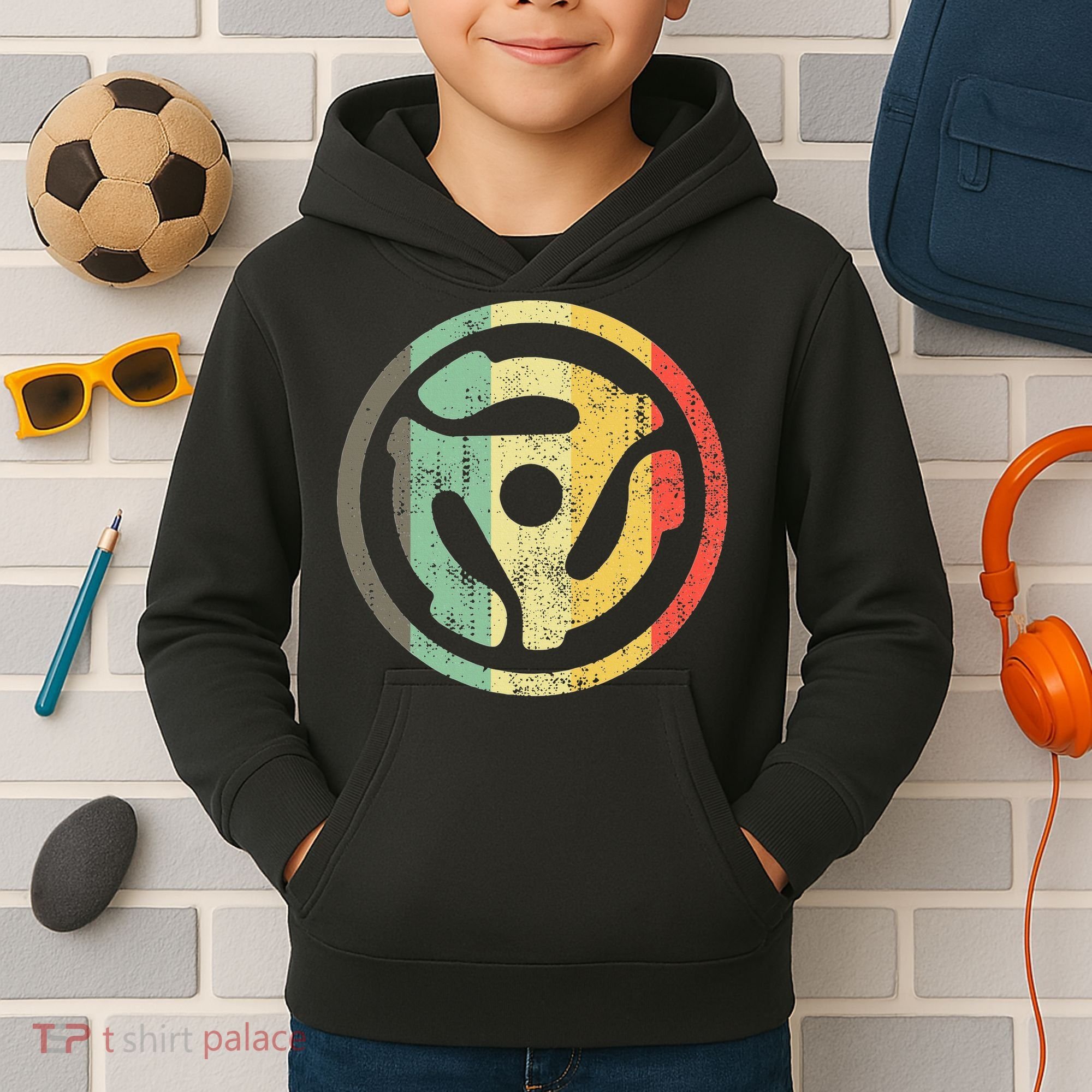 Retro Vinyl Record 45 Rpm Spindle Adapter Kids Hoodie