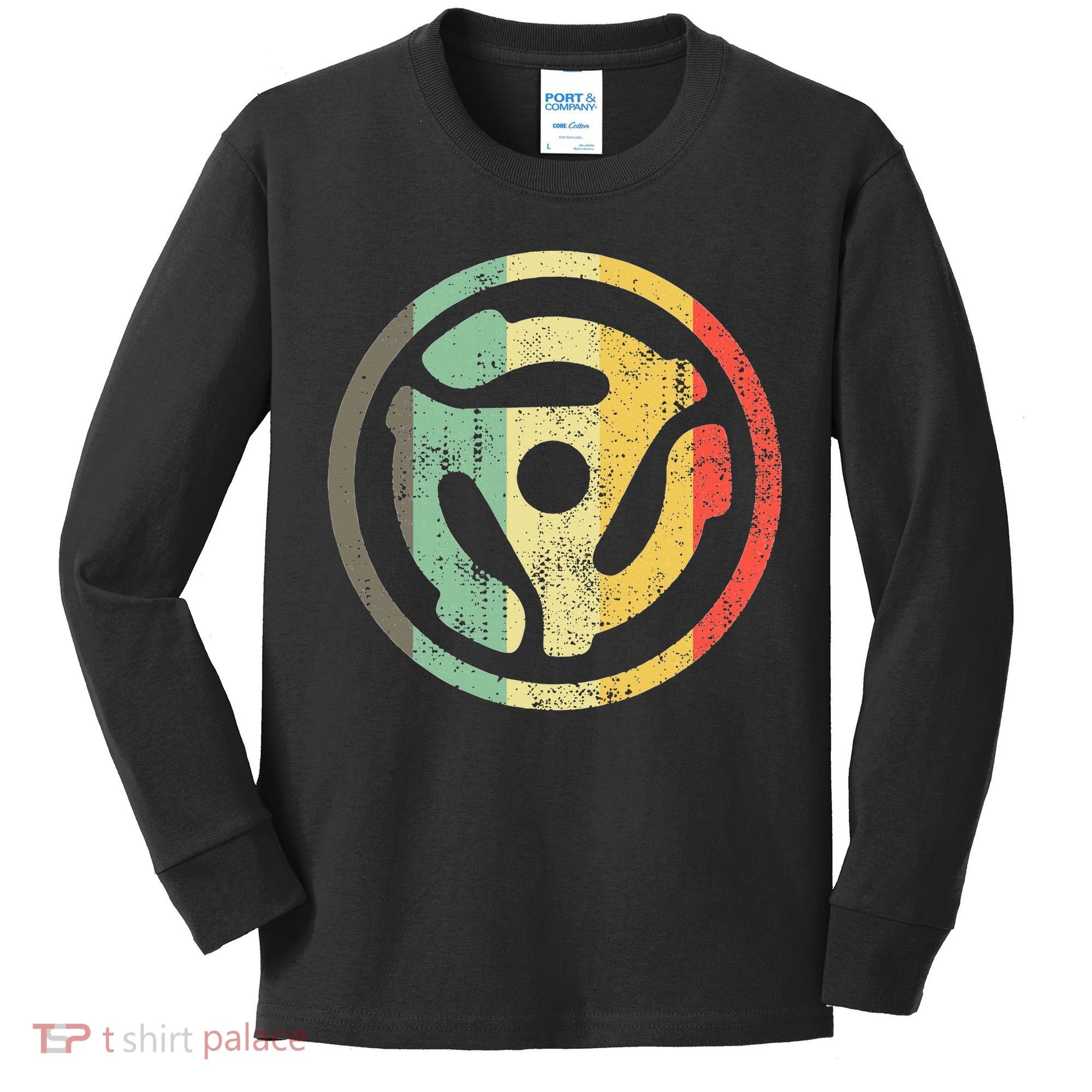 Retro Vinyl Record 45 Rpm Spindle Adapter Kids Long Sleeve Shirt