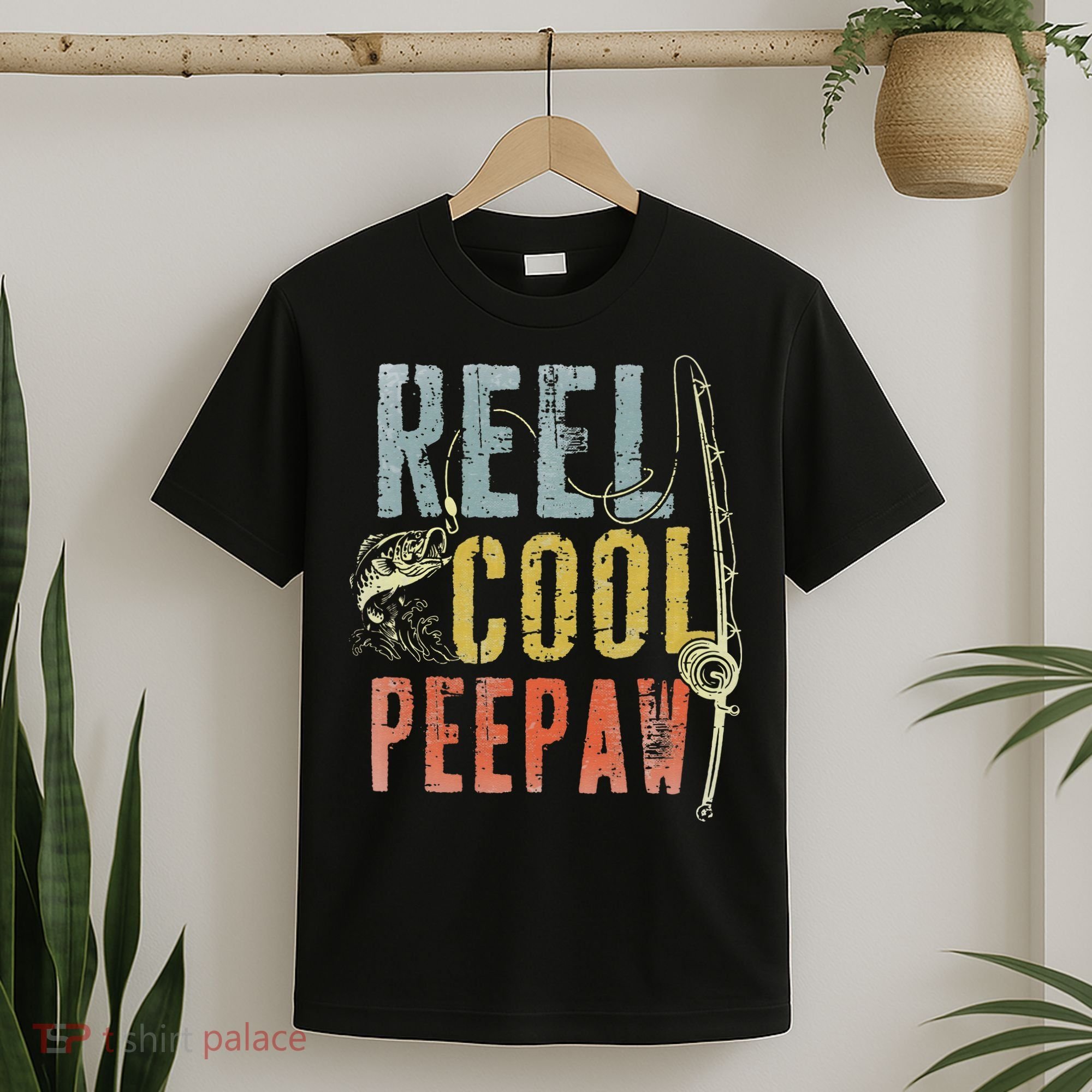 Retro Vintage Reel Cool Peepaw Fishing Father's Day Grandpa T-Shirt