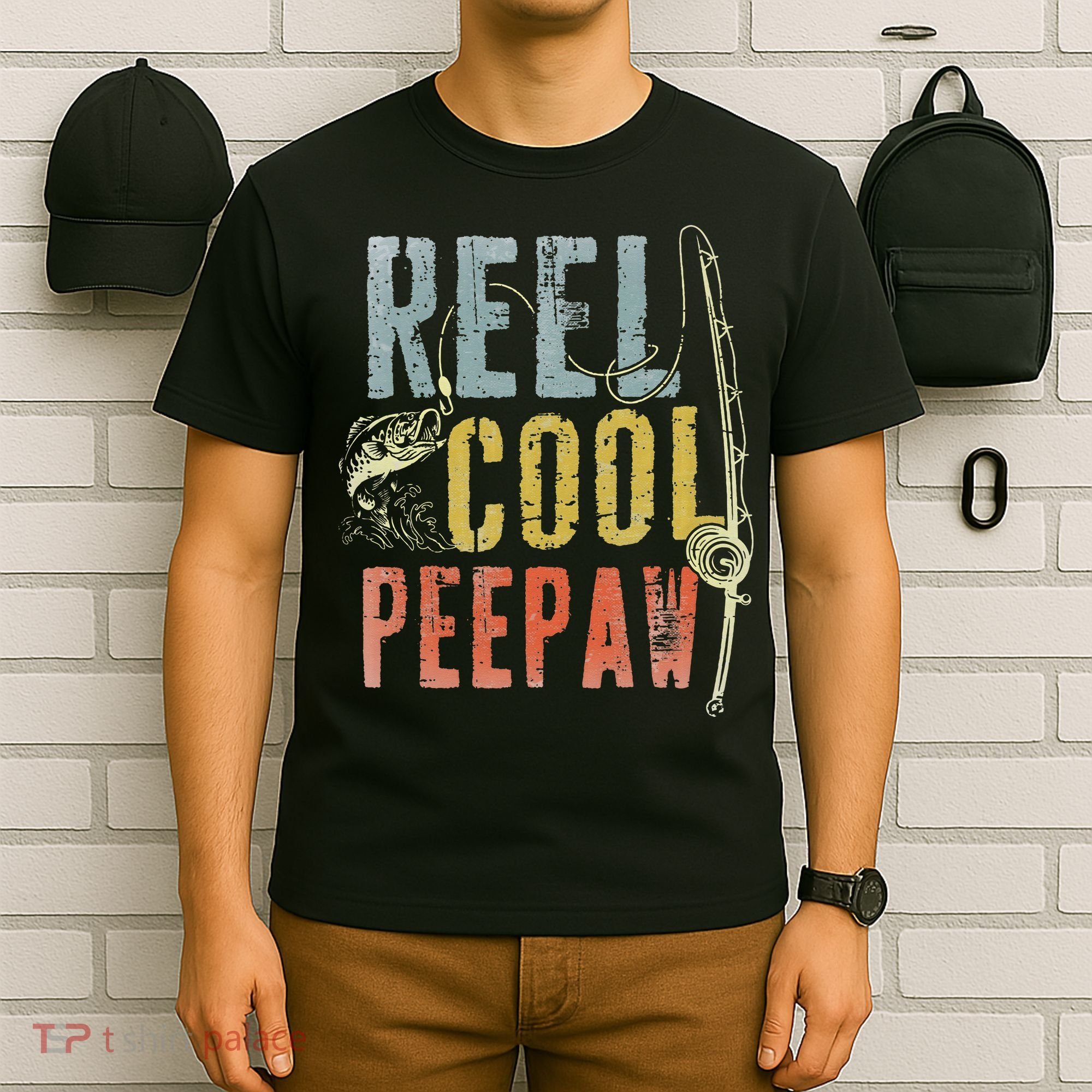 Retro Vintage Reel Cool Peepaw Fishing Father's Day Grandpa T-Shirt
