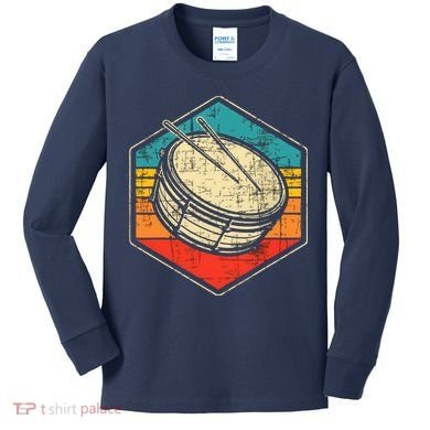 Retro Vintage Snare Drum Marching Band Drumline Drummer Kids Long Sleeve Shirt