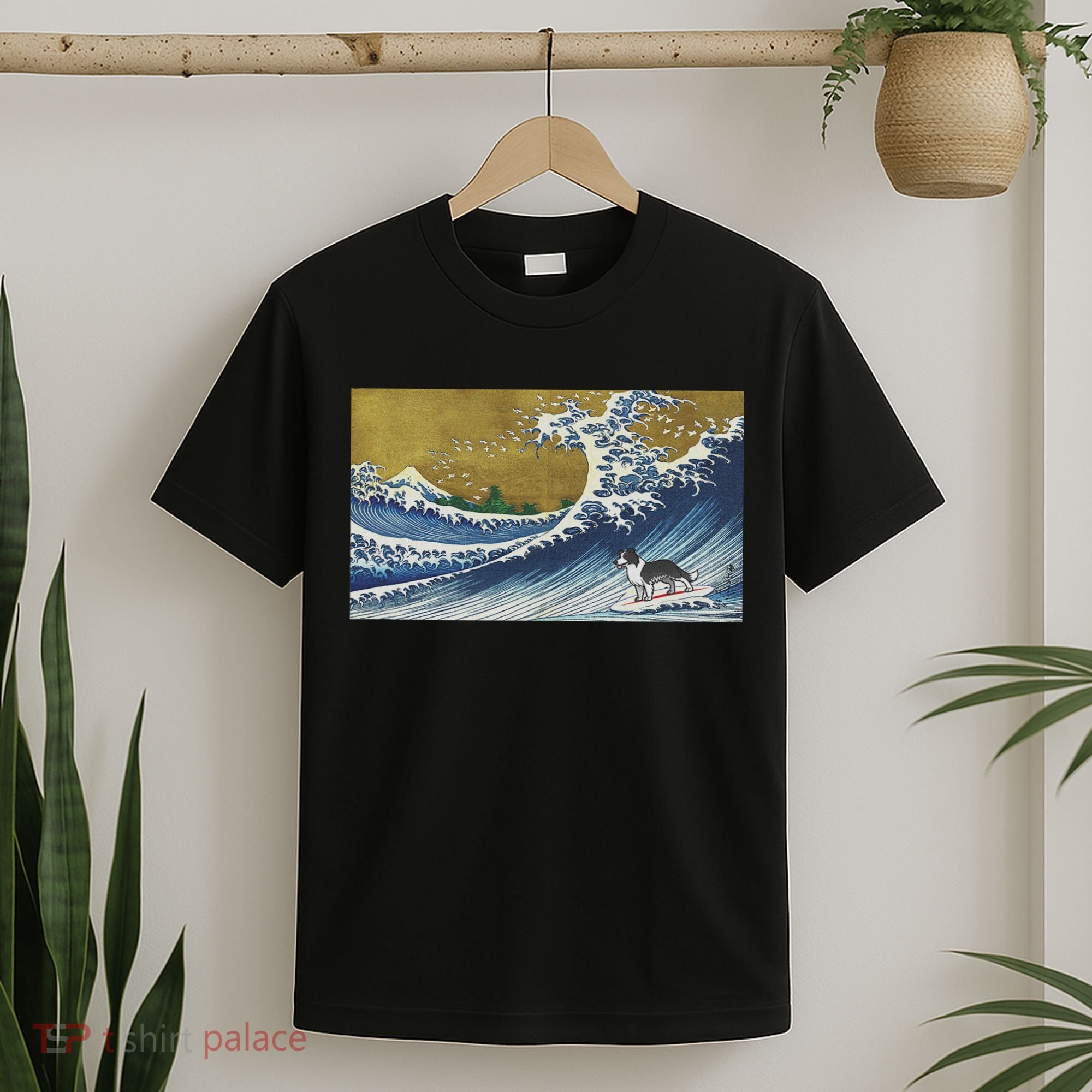 Retro Vintage Surfing A Wave Border Collie Lover T-Shirt