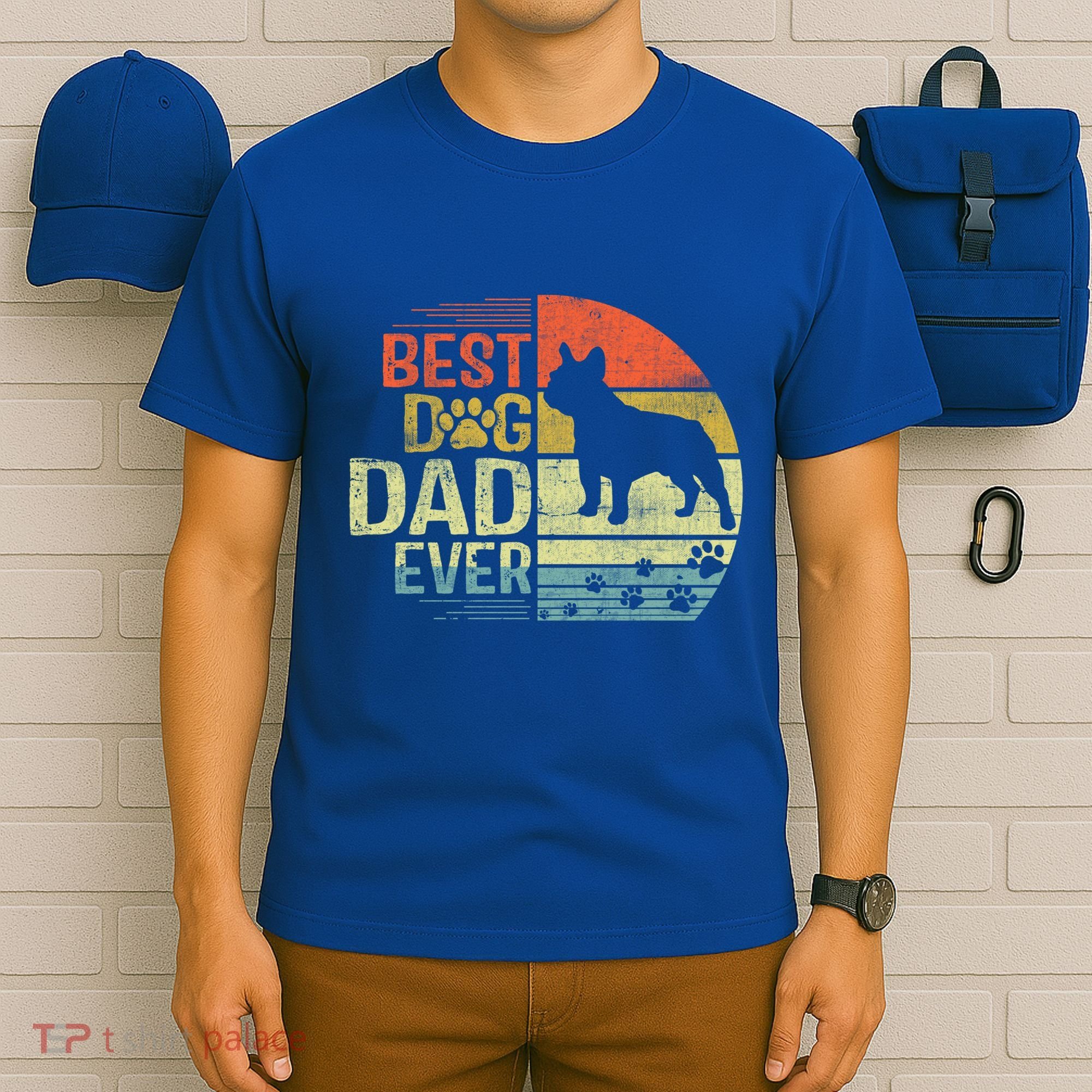 Retro Vintage Sunset Best French Bulldog Dog Dad Ever Gift T-Shirt