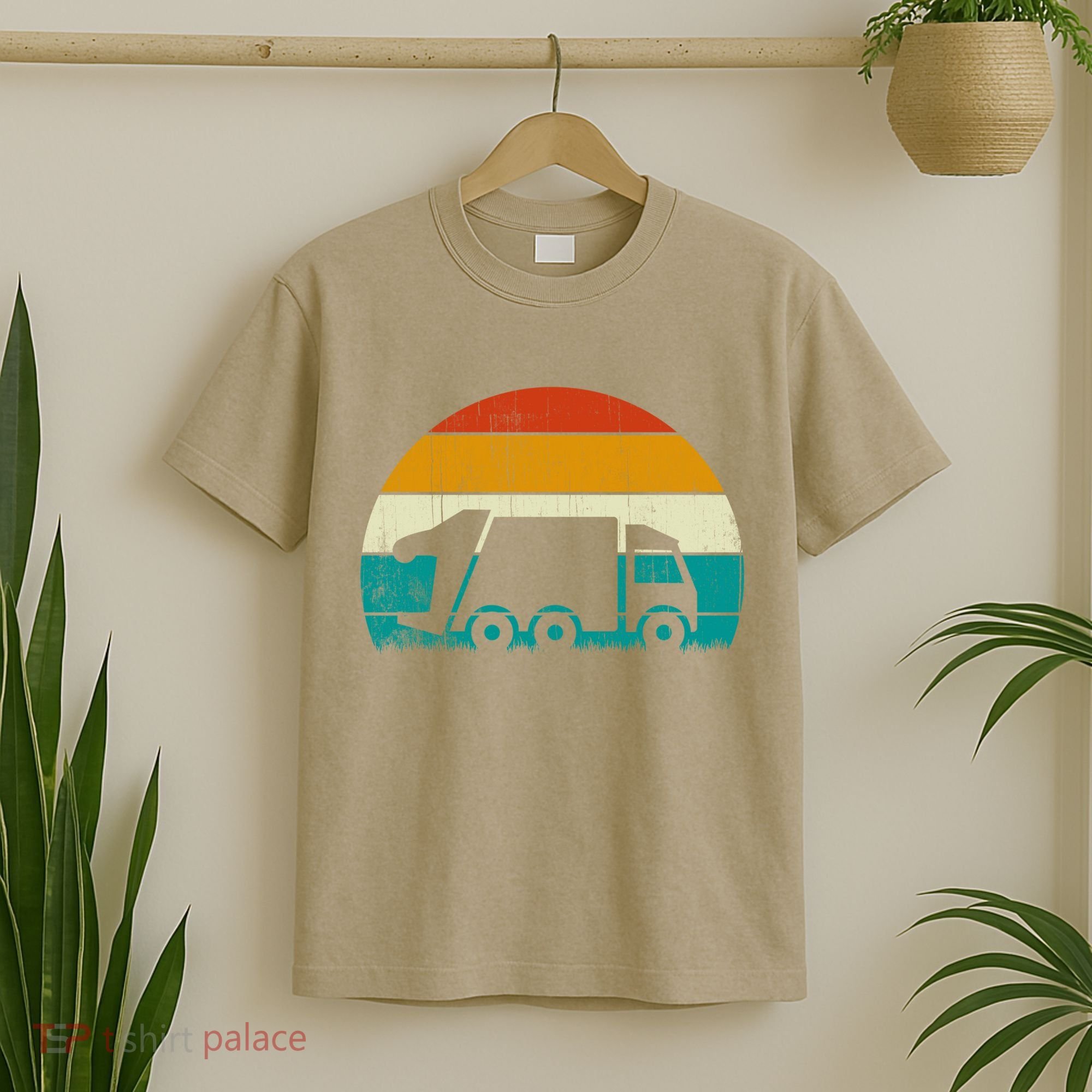 Retro Vintage Sunset Recycling Trash Garbage Truck Gift T-Shirt