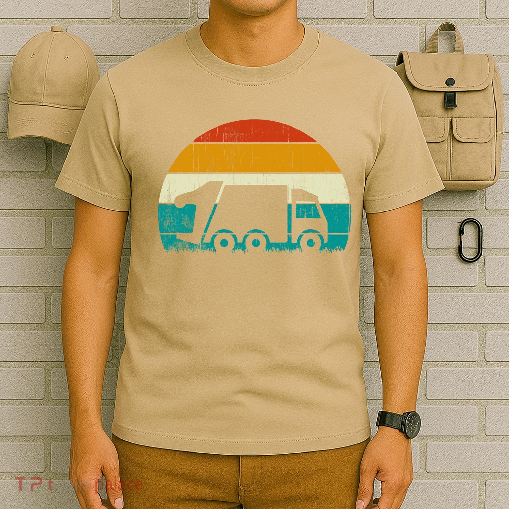 Retro Vintage Sunset Recycling Trash Garbage Truck Gift T-Shirt