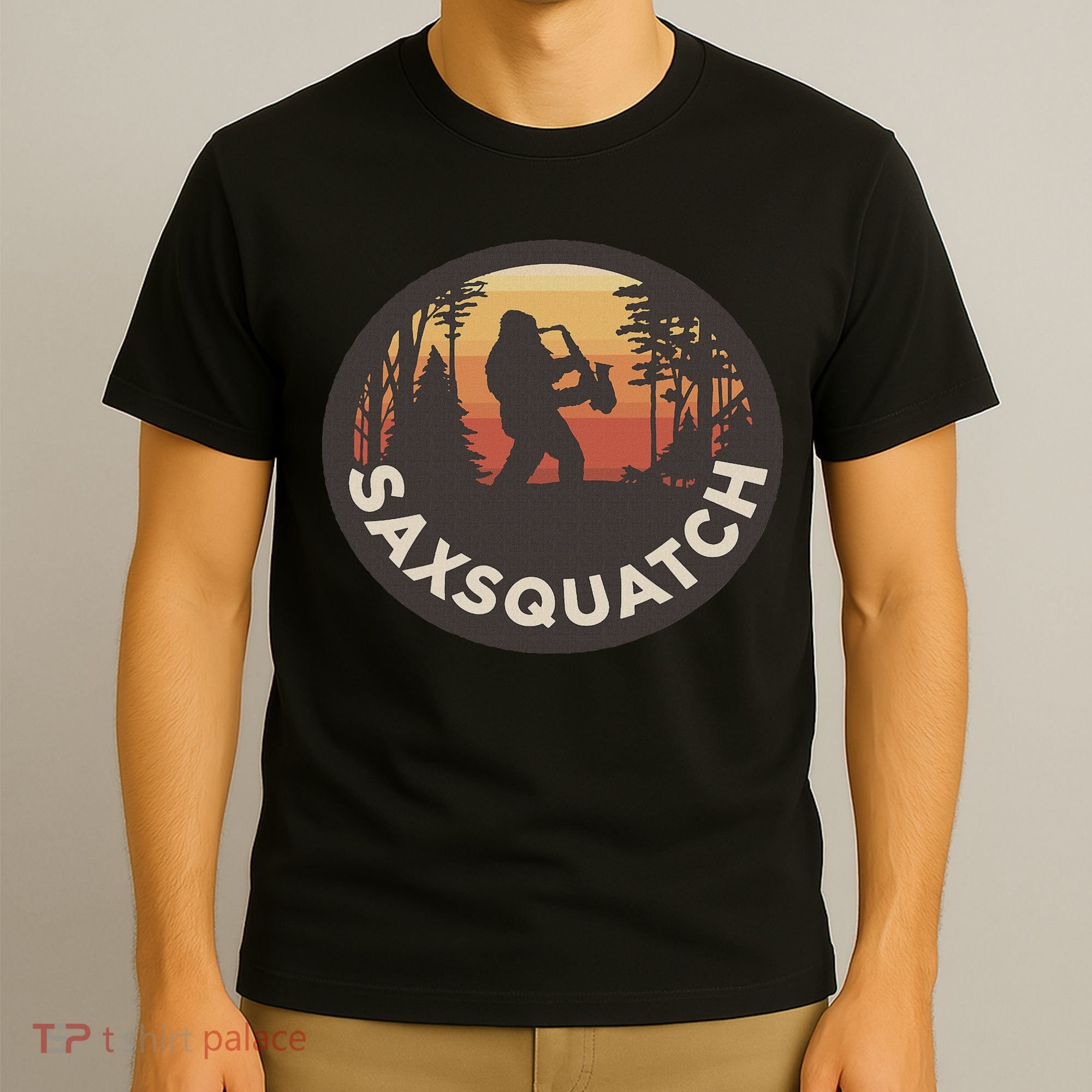 Retro Vintage Sax Squatch Yeti Bigfoot Playing Saxophone T-Shirt