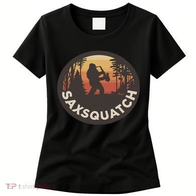 Retro Vintage Sax Squatch Yeti Bigfoot Playing Saxophone Women's T-Shirt