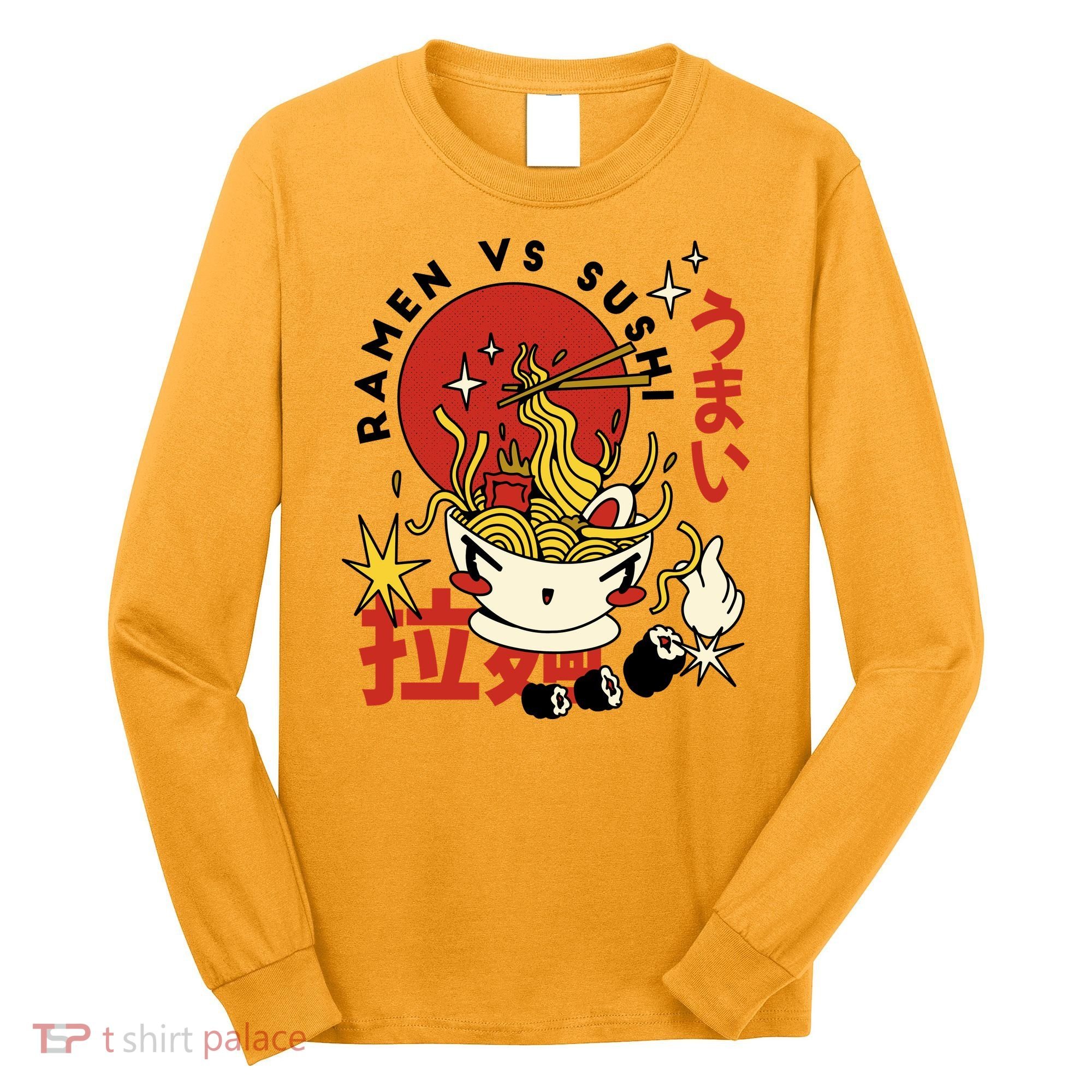 Ramen Vs Sushi Retro Japanese Food Long Sleeve Shirt