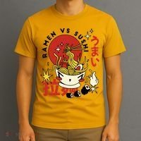 Ramen Vs Sushi Retro Japanese Food T-Shirt thumb 3