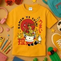 Ramen Vs Sushi Retro Japanese Food Kids T-Shirt thumb 3