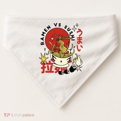 Ramen Vs Sushi Retro Japanese Food USA-Made Doggie Bandana