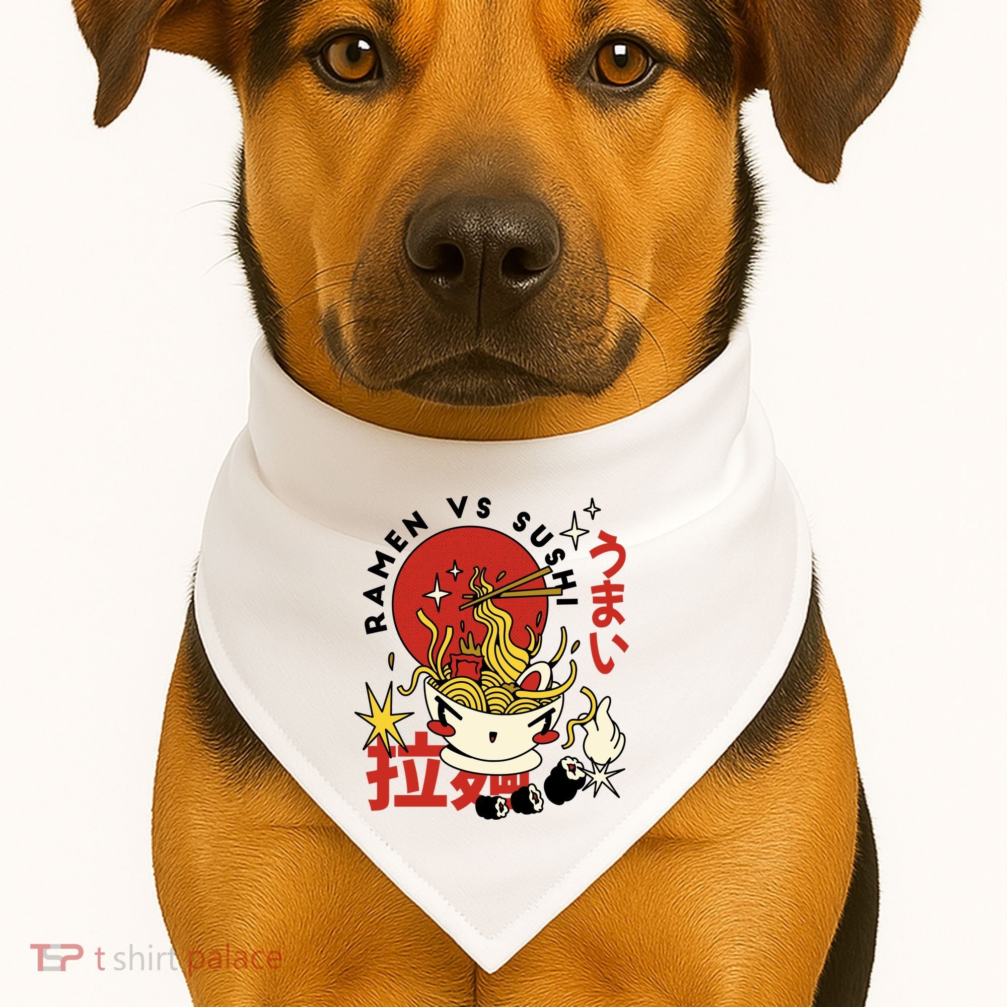 Ramen Vs Sushi Retro Japanese Food USA-Made Doggie Bandana