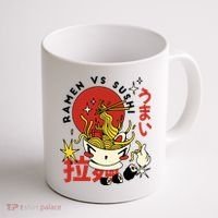 Ramen Vs Sushi Retro Japanese Food Coffee Mug thumb 1