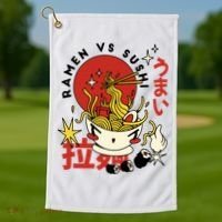 Ramen Vs Sushi Retro Japanese Food Golf Towel thumb 1