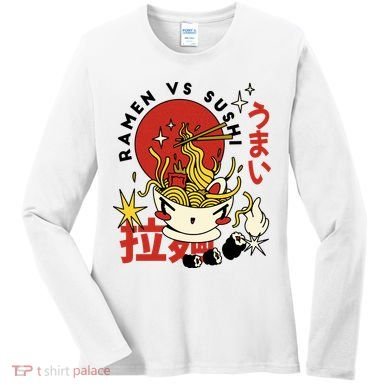 Ramen Vs Sushi Retro Japanese Food Women's Long Sleeve Shirt