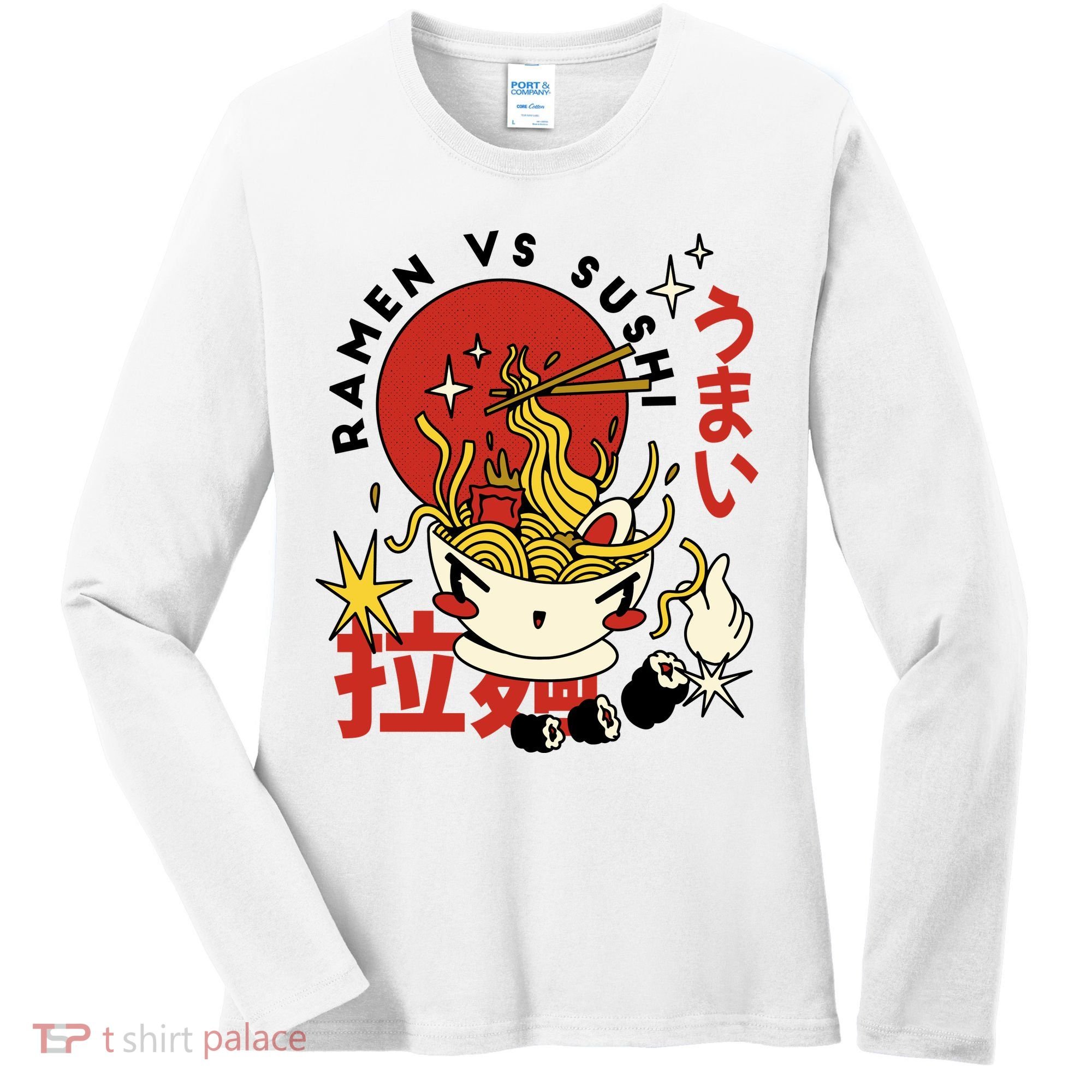 Ramen Vs Sushi Retro Japanese Food Women's Long Sleeve Shirt