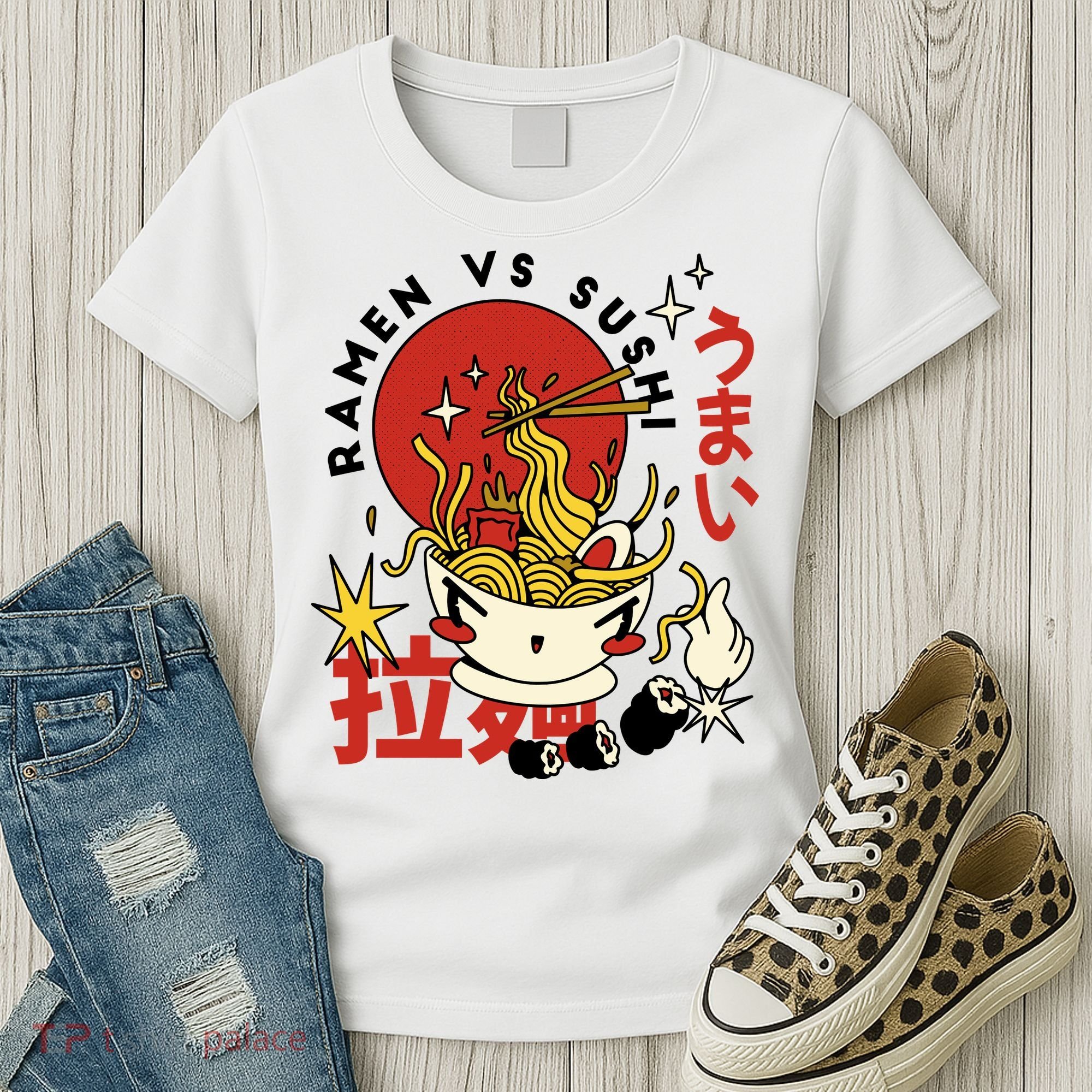 Ramen Vs Sushi Retro Japanese Food Women's T-Shirt